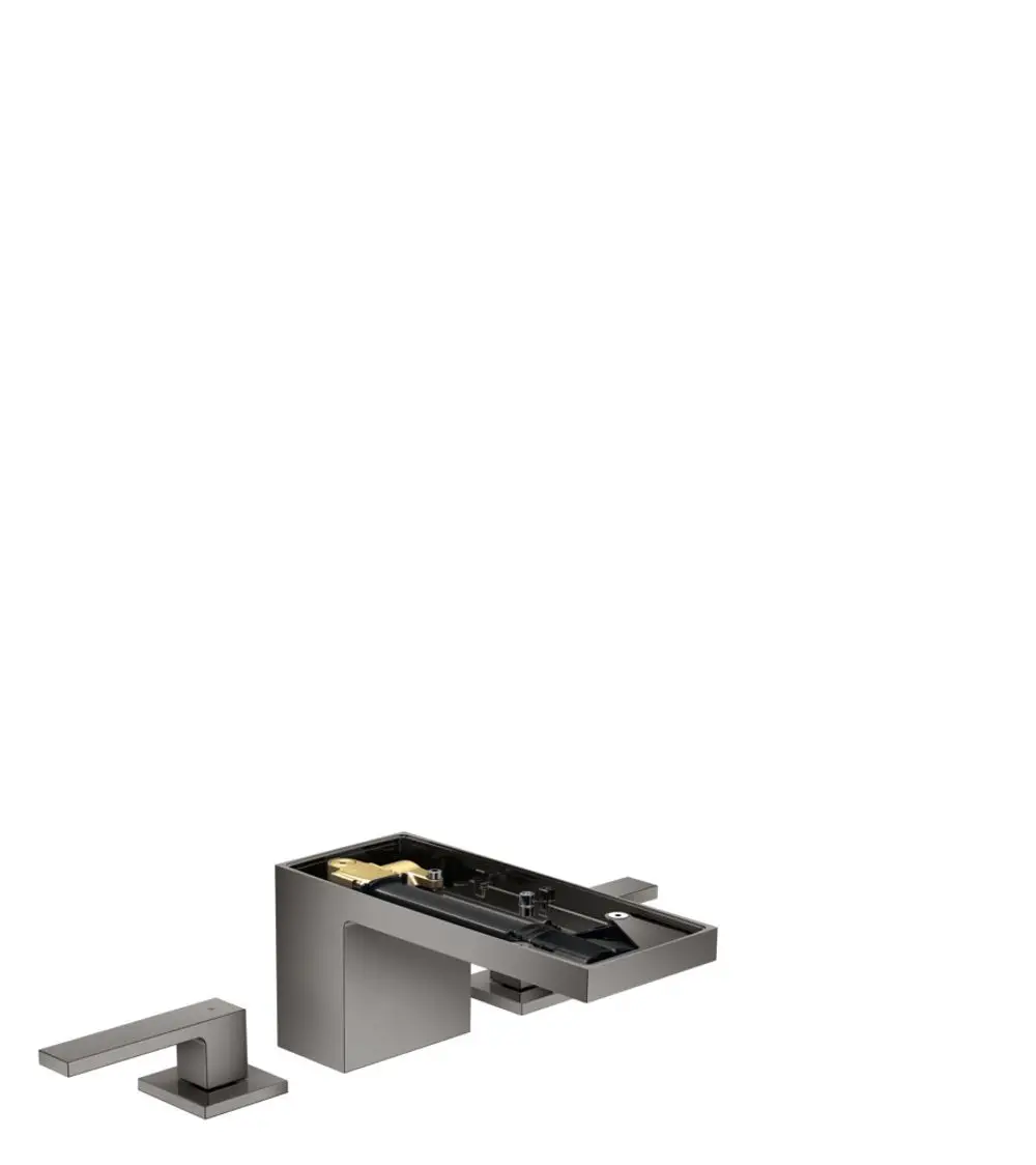 Waschtischarmatur in Polished Black Chrome mit zwei Griffen und Push-Open Ablaufgarnitur, von AXOR, in modernem Design ohne Platte abgebildet.